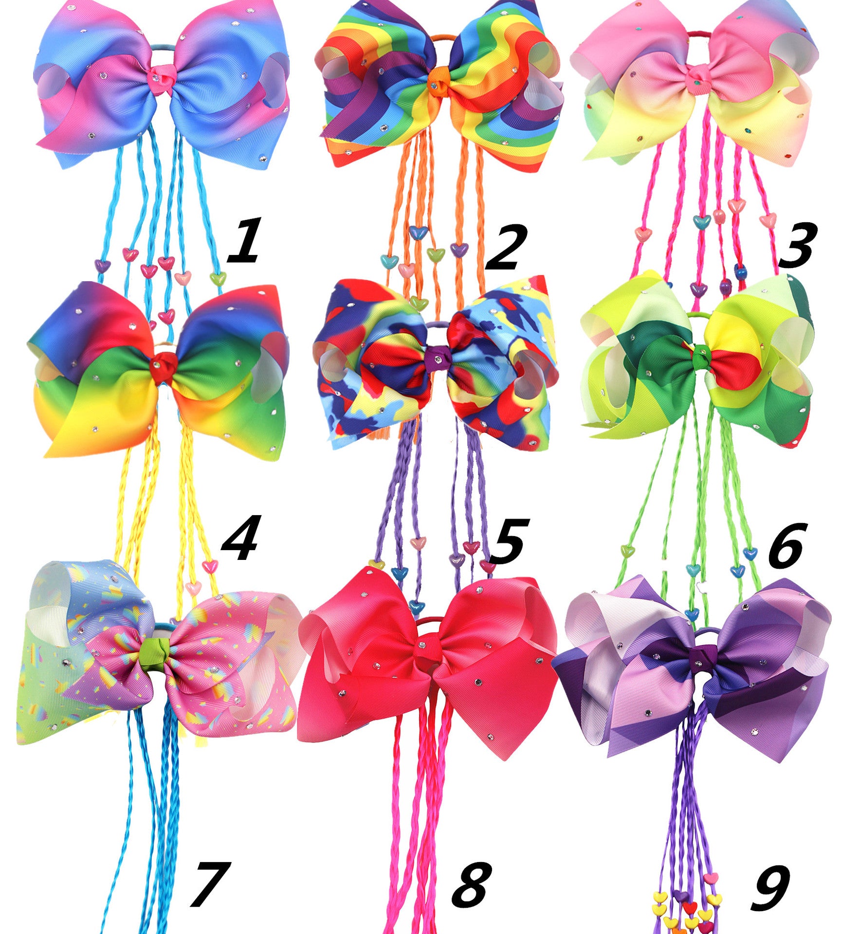 Venta al por mayor Rainbow Colors Twist Braid Bow Hair Ties